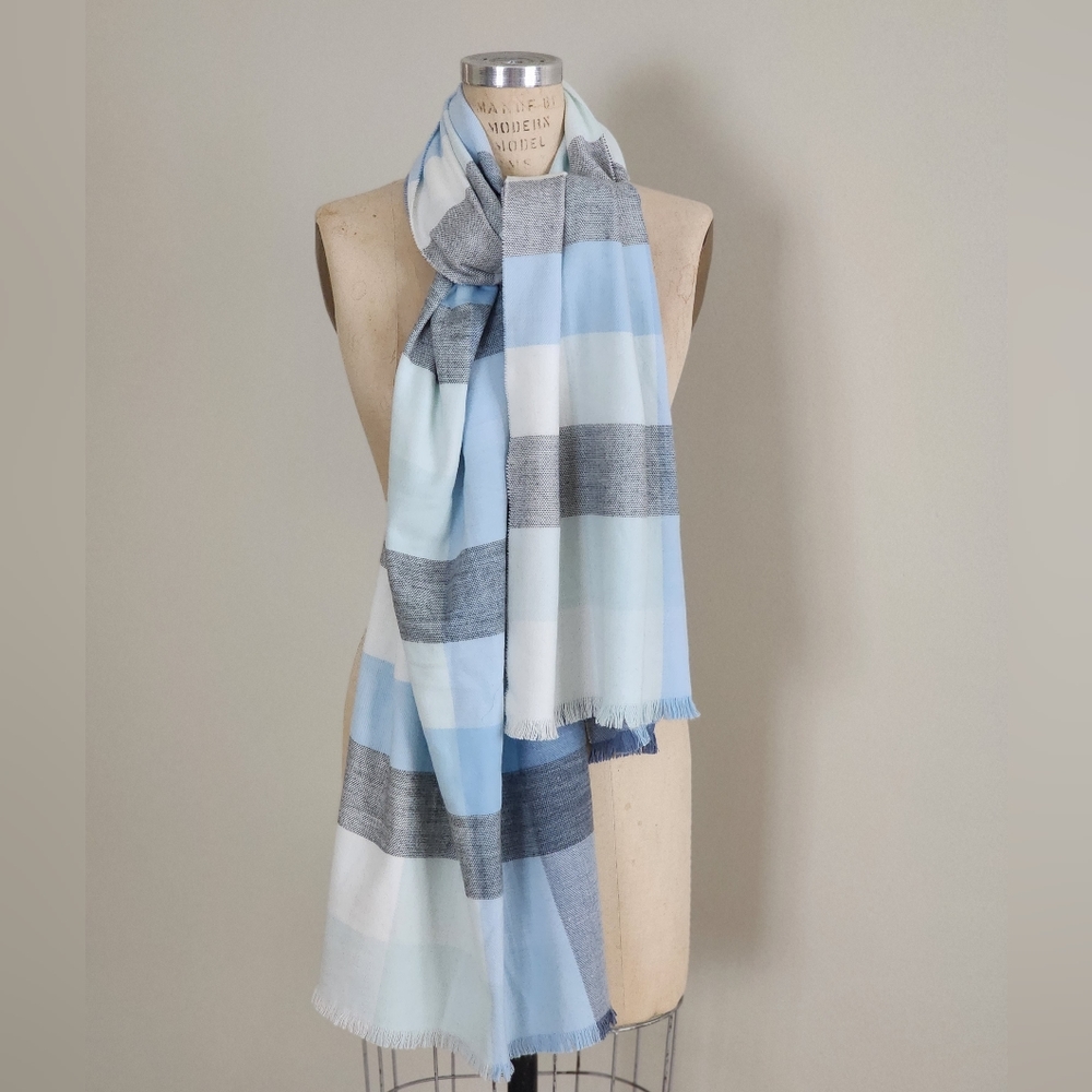 Gap Blue Plaid Pattern Long Scraf - image 3